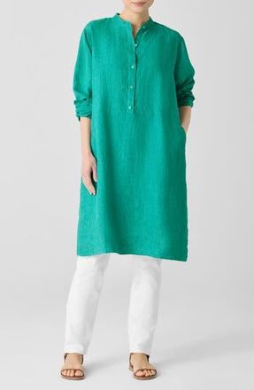 Eileen Fisher Long Sleeve Organic Linen Shift Shirtdress in Jade at Nordstrom Rack, Size Medium