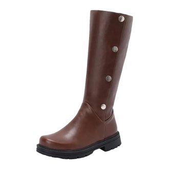 Generic Womens Leisure Knee High Boots Round Toe Low Square Heel With Button Closure And Convertible Two-Way Wear Design