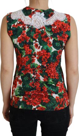 Dolce & Gabbana Womens White Floral Wool Lace Vest Tank Top Cotton