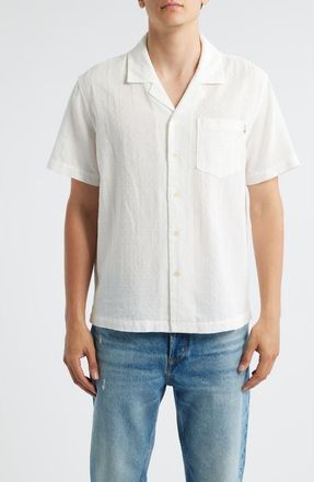 AG - Adriano Goldschmied Foster Cotton & Linen Blend Camp Shirt in White at Nordstrom, Size Xx-Large
