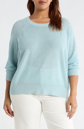 Eileen Fisher Organic Linen & Cotton Blend Crewneck Sweater in Breeze at Nordstrom, Size 3X