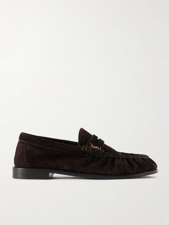Saint Laurent Mocassini In Camoscio Con Logo Le Loafer - Marrone
