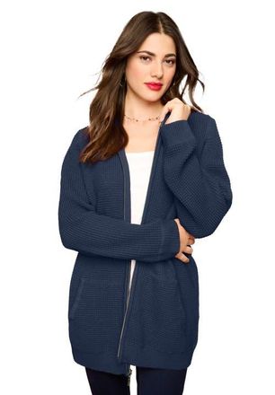 Roaman's Plus Size Waffle Knit Zip-Front Relaxed Hoodie in Navy at Nordstrom, Size Medium