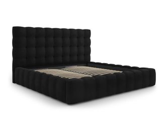 MICADONI Cama con cabecero y ba&uacute;l de terciopelo negro