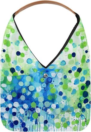 Generic Modern Abstract Raindrop Polka Dots Blue Green (6) Reusable Lightweight Grocery Bags - Foldable Into Compact Pouch, Washable & Sturdy, Multipurpose fo