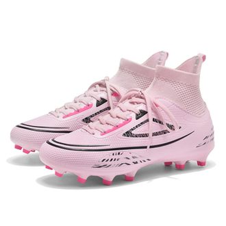 Generic Mens Lightweight High-top Soccer Shoes - Breathable Professional Training Sneakers - Indoor Anti-Slip Football Shoes (Pink,6.5)