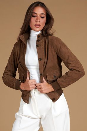 D'Arienzo Bomber in pelle camoscio color fango con bottoni DArienzo, Seleziona Taglia XXL, Colore Fango