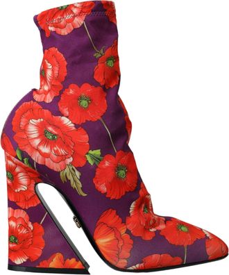 Dolce & Gabbana Purple Floral Jersey Stretch Boots Womens Shoes