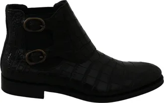 Dolce & Gabbana Black Crocodile Leather Derby Boots Mens Shoes