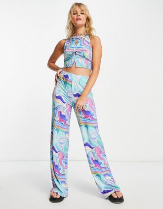 Only x Neon & Nylon - Blau Hose mit geradem Schnitt und Marmorprint, Kombiteil-Bunt
