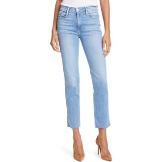 Frame Denim Le Sylvie High Waist Raw Hem Straight Leg Jeans in Overdrive at Nordstrom Rack, Size 32
