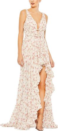 Mac Duggal Floral Print Sleeveless Ruffled High Low Gown