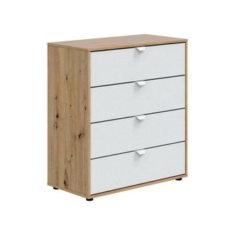 Dmora Dmora - Mesa De Noche Spinello, C&oacute;moda Baja, Mesilla De Noche, Estante De La Cama, 78x40 H86 Cm, Blanco Y Roble Nodoso