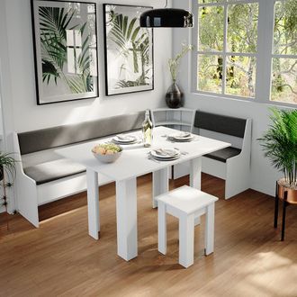 Vicco Conjunto Con Banco Esquinero Roman, Blanco, 210 X 41.5 Cm Con Mesa