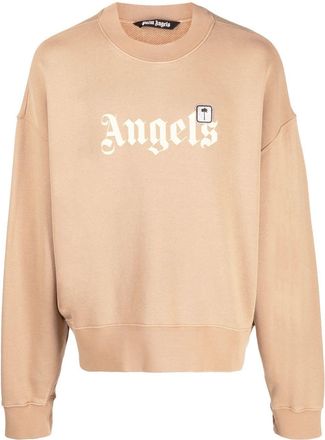 Palm Angels logo-print long-sleeve sweatshirt - men - Cotton/Polyester/PVC - M - Neutrals