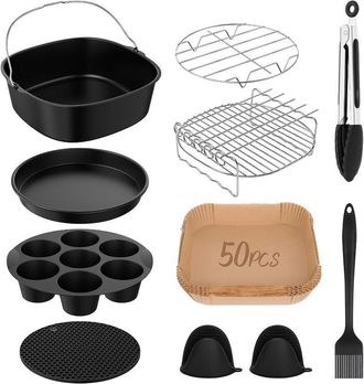 OEM Juego De Accesorios Para Freidora De Aire De 8 Pulgadas, 10 Piezas: Bandeja De Silicona Para Hornear, Molde Para Pasteles, Bandeja Para Pizza