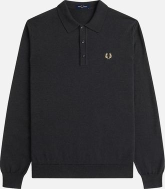 Fred Perry Mens Fred Perry Classic Knitted Long Sleeve Polo Shirt Black - Size: 40