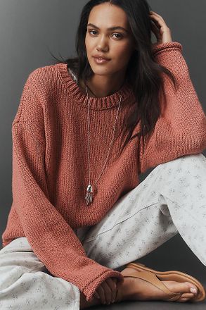 Pilcro Cotton Oversized Roll-Hem Pullover Sweater