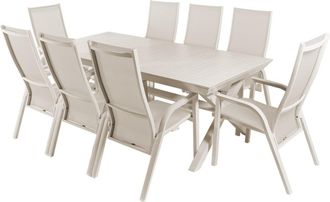 EDÈN JARDÍ Conjunto de mesas y sillas para exterior apilable blanco envejecido