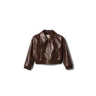 Miu Miu Croco-embossed Leather Jacket, Woman, Sienna, Size 40