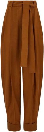 Ferragamo Barrel Leg Trouser - Dames - Wijde Broeken - Bruin - XS - Wol - Broeken