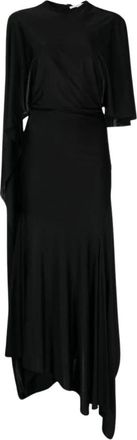 Stella McCartney Zwarte Cape-Mouw Asymmetrische Jurk - Dames - Maxi kleedjes - Zwart - M - Kleedjes