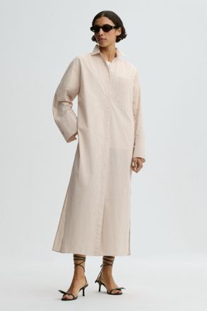 By Malene Birger Perroti Organic Cotton Maxi Dress In Dark Sand Stripe