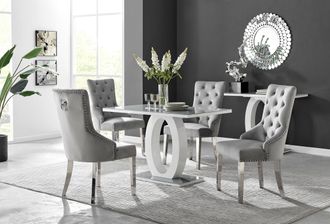 Furniturebox Giovani 4 Grey Dining Table & 4 Velvet Belgravia Chairs
