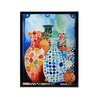 Artery8 Polka Dot Porcelain Vases Still Life Framed Canvas Wall Art Print | Size: W24 x H32