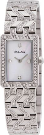 Bulova Quartz Crystal Accent Tank White Mother of Pearl Dial Ladies Watch 96L304