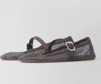 Alaia mesh rhinestone ballerina shoes