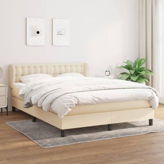 vidaXL Cama Box Spring Con Colch&oacute;n Tela Color Crema 140x200 Cm Vidaxl