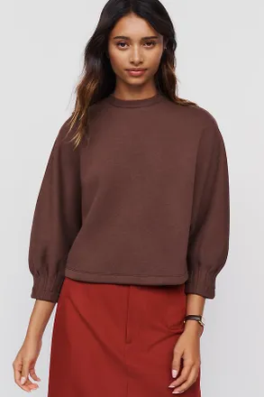 Maeve Cotton Blend Pleated Sleeve Crewneck Sweatshirt