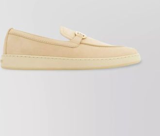 Ferragamo nubuck leather loafers gold hardware