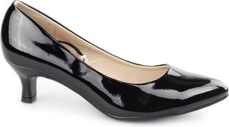 Comfort Plus TEXAS Ladies Kitten Heel Wide Court Shoes Patent Black UK 6