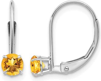 Diamond2Deal 14k White Gold 4mm Round Citrine Drop Earrings