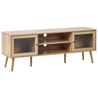 Beliani Beliani - Mueble Para Tv Con 2 Puertas De Vidrio Tablero De Part&iacute;culas Patas De Madera De Pino Madera Clara Albany