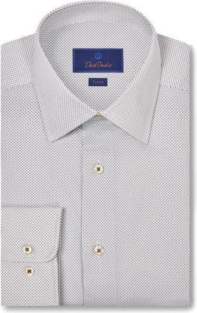 David Donahue Trim Fit Microdot Print Dress Shirt in Chocolate/Sky at Nordstrom Rack, Size 14.5 - 32/33