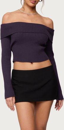 Edikted Lauren Foldover Off the Shoulder Rib Sweater in Purple at Nordstrom, Size X-Small