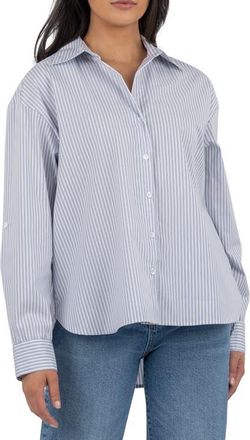 Kut from the Kloth Kaiya Boyfriend Shirt in White/Blue at Nordstrom, Size X-Small