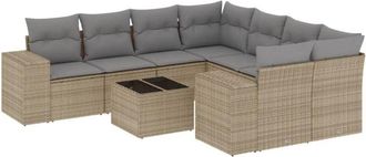 vidaXL Set De Sof&aacute;s De Jard&iacute;n 9 Pzas Con Cojines Rat&aacute;n Sint&eacute;tico Beige Vidaxl