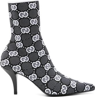 Gucci 75mm Interlocking G knit boots - women - Calf Leather/Fabric/Calf Leather - 36.5 - Black