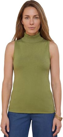 Jessica London Carefree Cashmere Sleeveless Turtleneck Shell in Moss Green at Nordstrom, Size 28