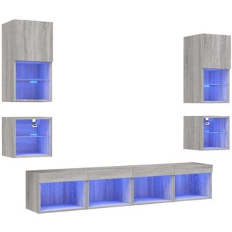 vidaXL Vidaxl - Mobili tv a Muro con led 8pz Grigio Sonoma Legno Multistrato