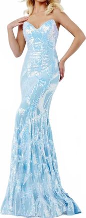 Jovani Strapless V-Neck Sequin Mermaid Gown In Light Blue