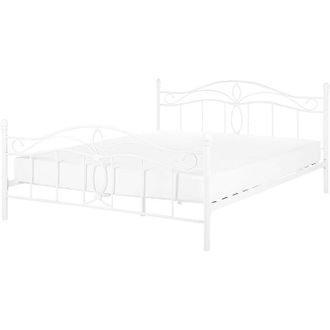Beliani Vintage Metal eu King Size Bed Frame 5ft3 Bedroom White Antlia
