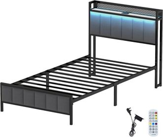Levede Levede Single Bed Frame LED Lights Headboard USB Charge Metal Mattress Platform