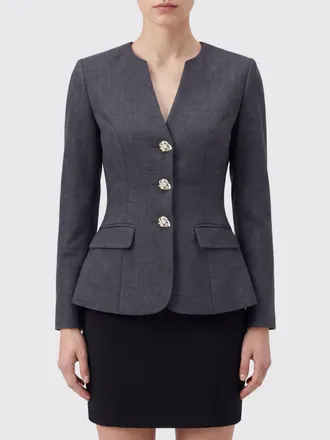 Self Portrait Slim Fit Cropped Wool Blazer with Jewelled Buttons