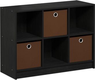 Furinno Basic 3x2 Bookcase Storage w/Bins, Americano/Medium Brown