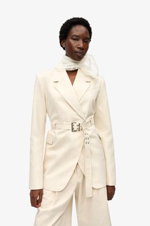 Ganni Angora Ivory Cotton Melange Tailoring Blazer - Size 34 Linen